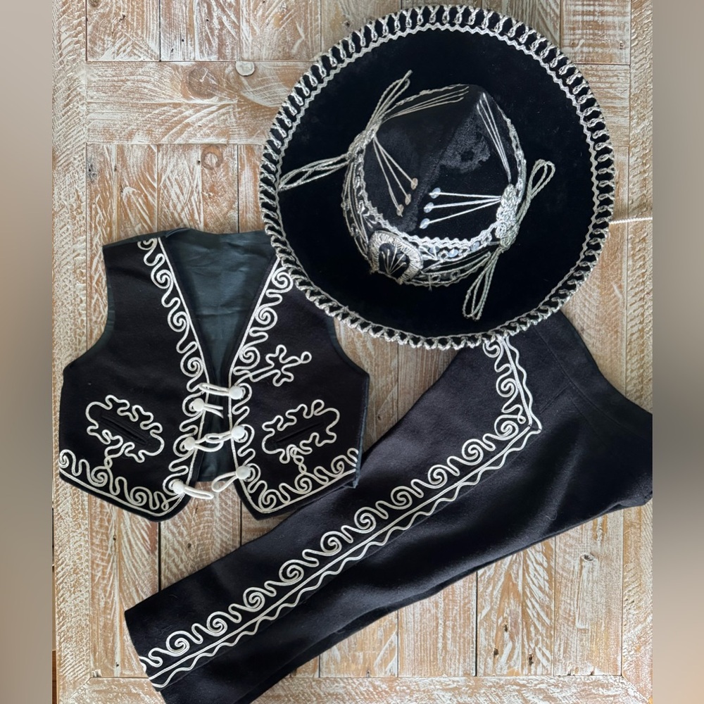 🎩3pc Boys Charro Suit Costume Set: Vest, Pants & Sombrero Kids Mariachi🇲🇽 2T-3T